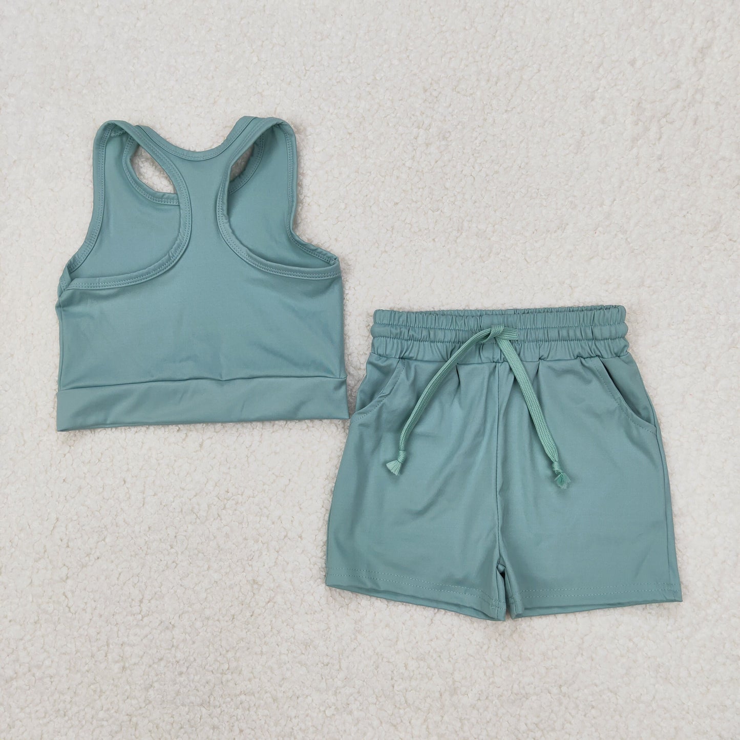 RTS NO MOQ ETA 5/7days Arrived GSSO2133 Solid light green sleeveless shorts yoga set