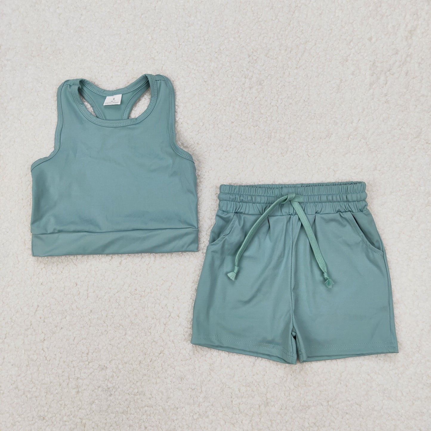 RTS NO MOQ baby girls Clothes yoga solid color short sleeve shorts Sets