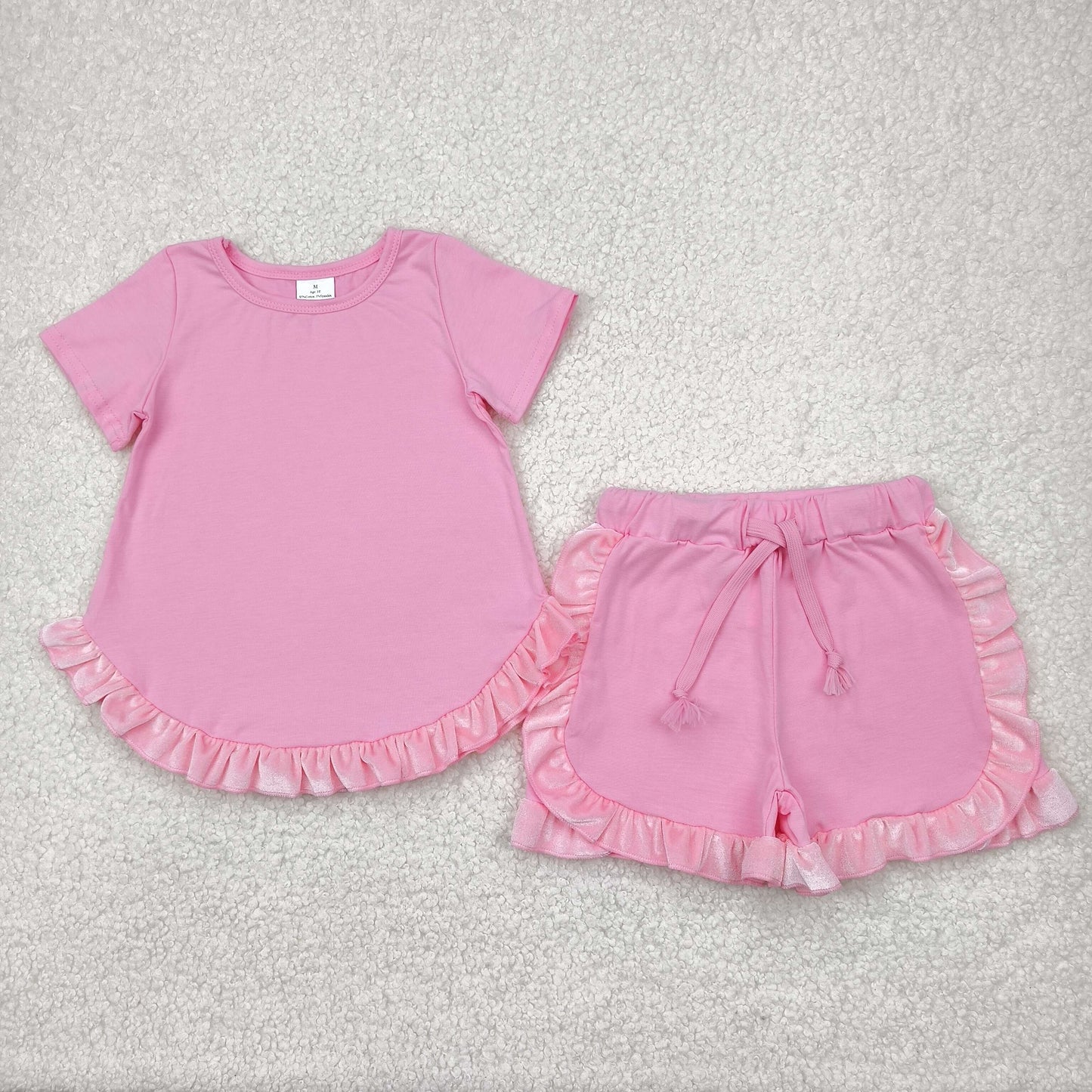 RTS summer Girls Clothes solid color Short Sleeve Shorts Set