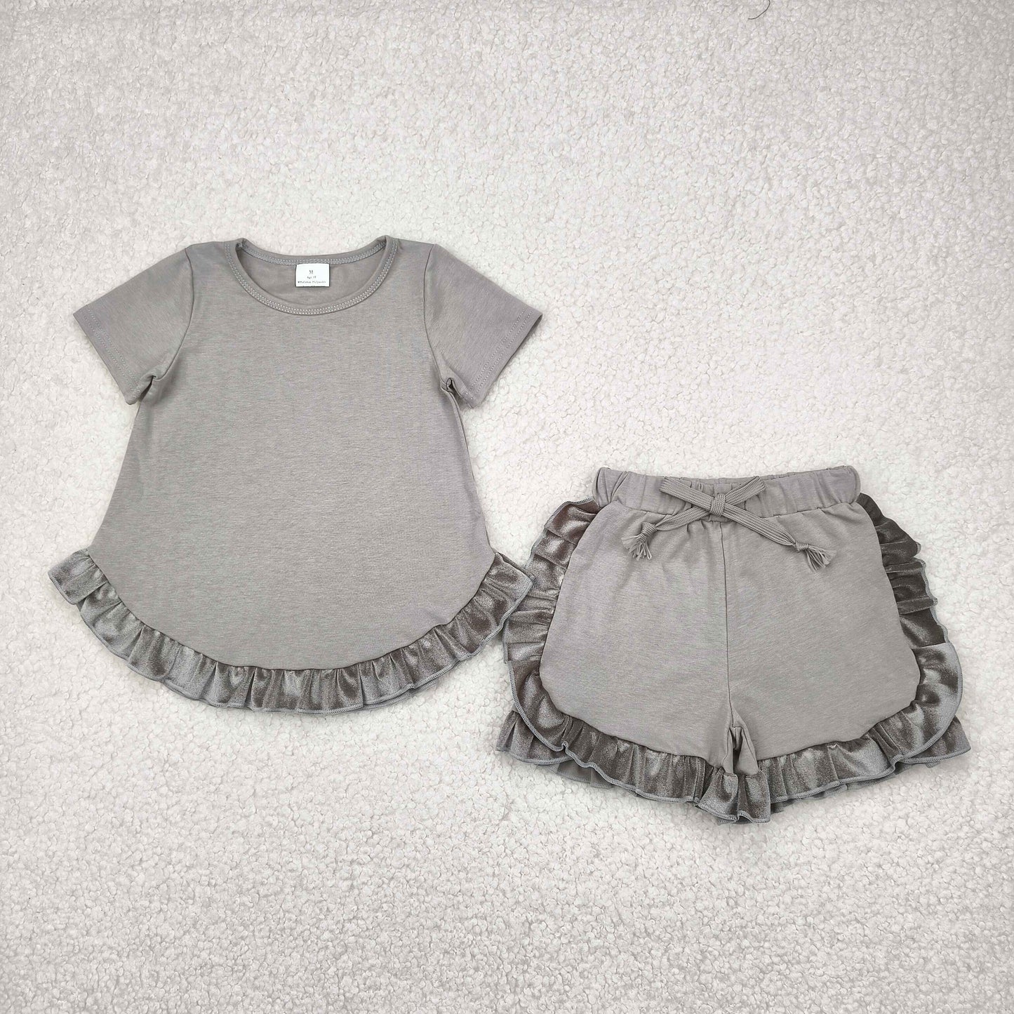 RTS NO MOQ GSSO2182 Pure gray green lace short sleeve shorts suit