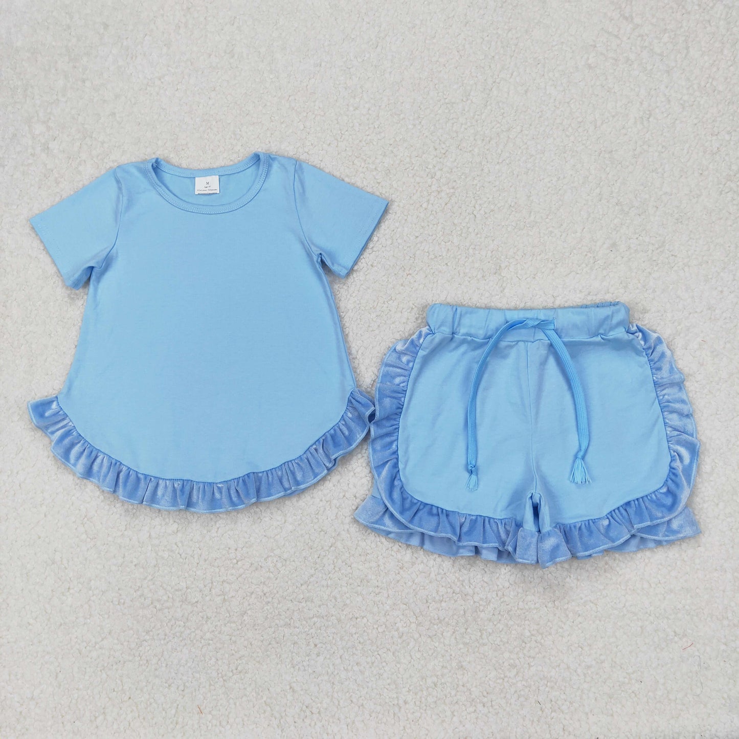RTS summer Girls Clothes solid color Short Sleeve Shorts Set