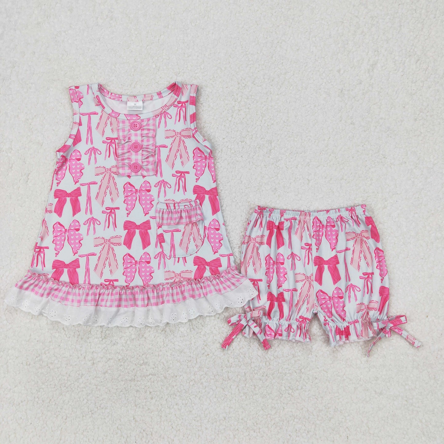 RTS NO MOQ baby girls clothes bow short sleeve Rompers Clothes Sets