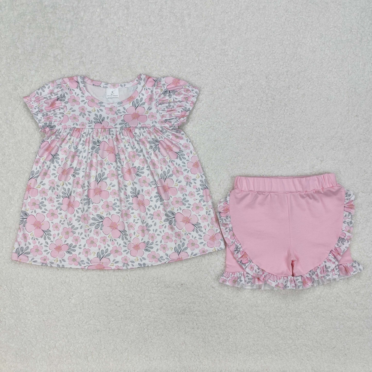 RTS NO MOQ baby girl clothes floral short-sleeved shorts sets and romper dress