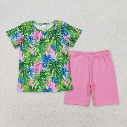 RTS NO MOQ Sibling Baby Girls Summer Clothes Set Short Sleeve Colorful Flowers Top with Shorts Cute Infant Outfit