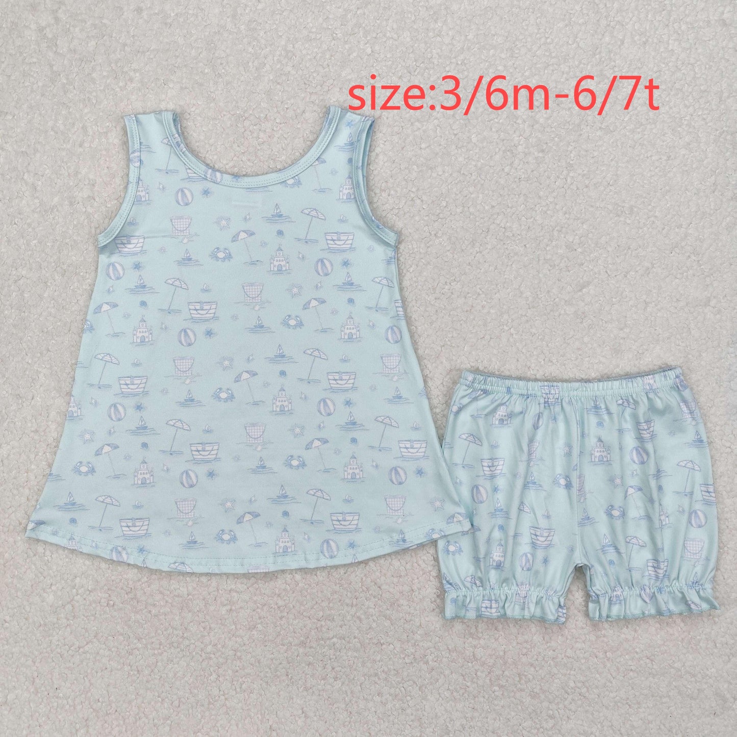 RTS NO MOQ ETA 5/7days Arrived GSSO2224 Crab beach ball blue sleeveless shorts suit