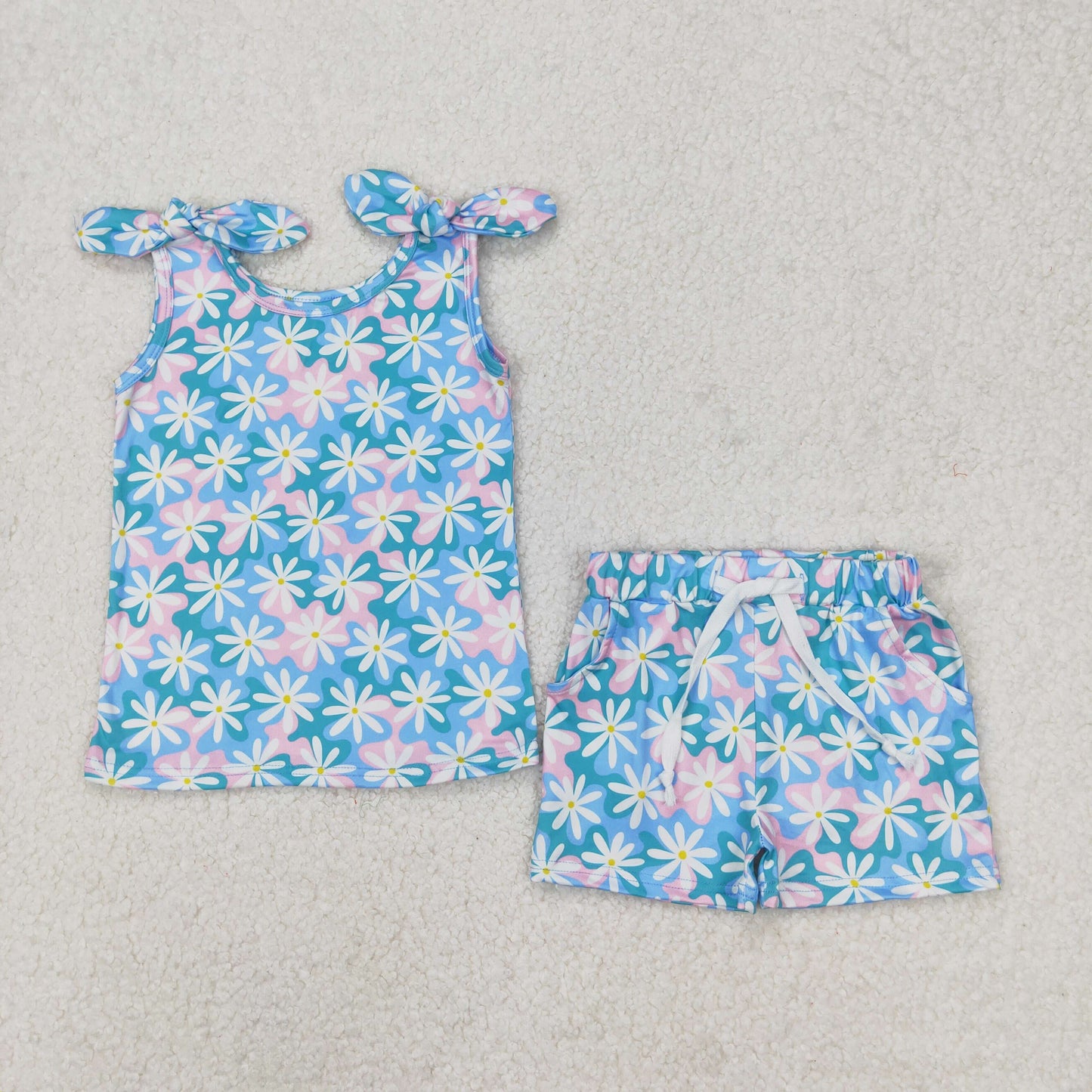 RTS NO MOQ girls short-sleeved shorts suit & short-sleeved set