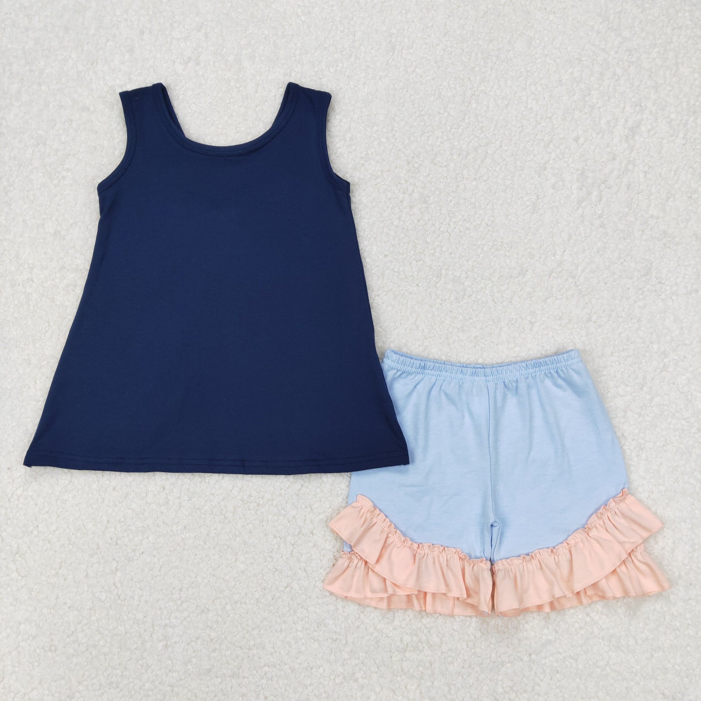 RTS NO MOQ ETA 5/7days Arrived GSSO2272 Pure Bow Navy Blue Sleeveless Powder Blue Shorts Set