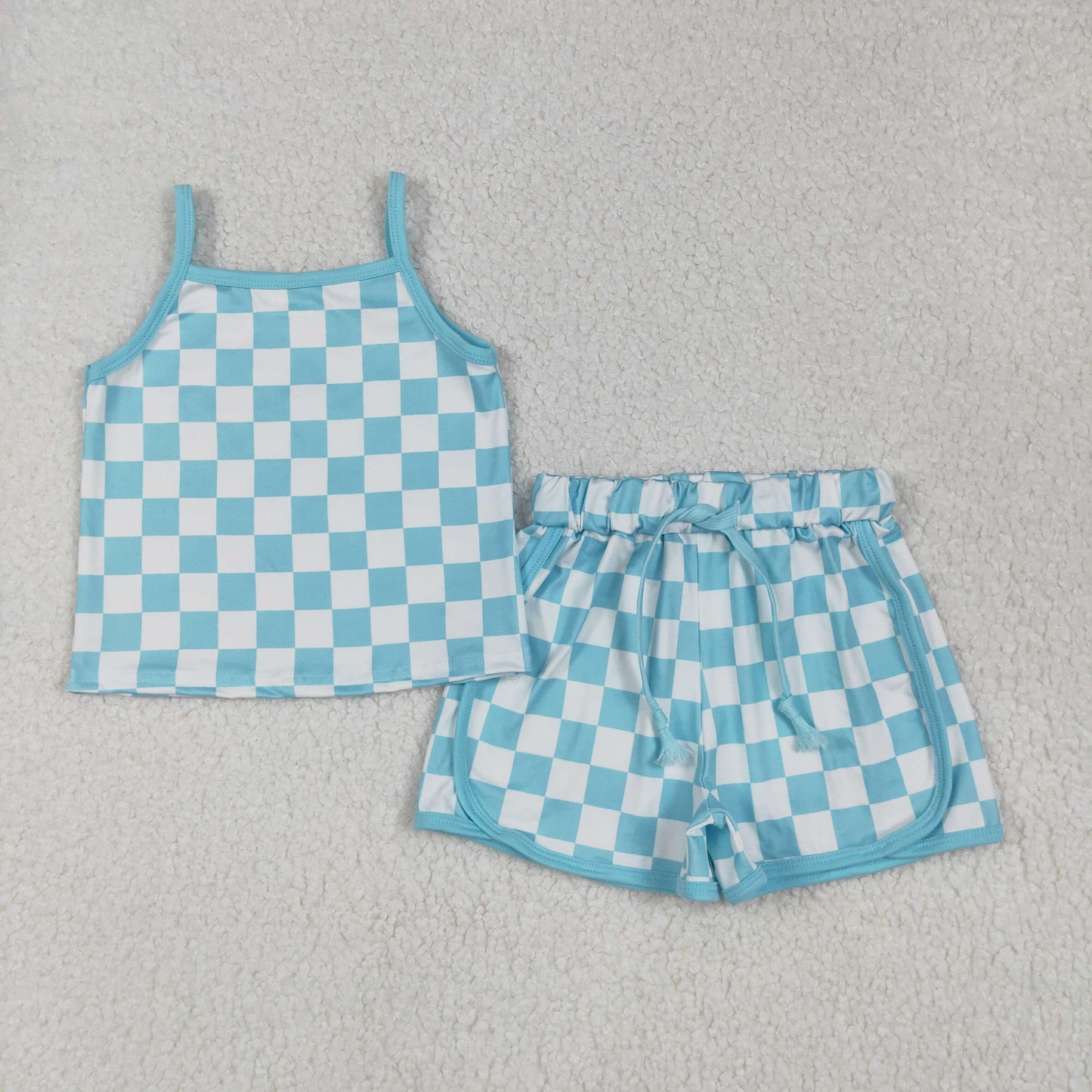 RTS Sibling baby girl clothes plaid Short Sleeve Shorts sets