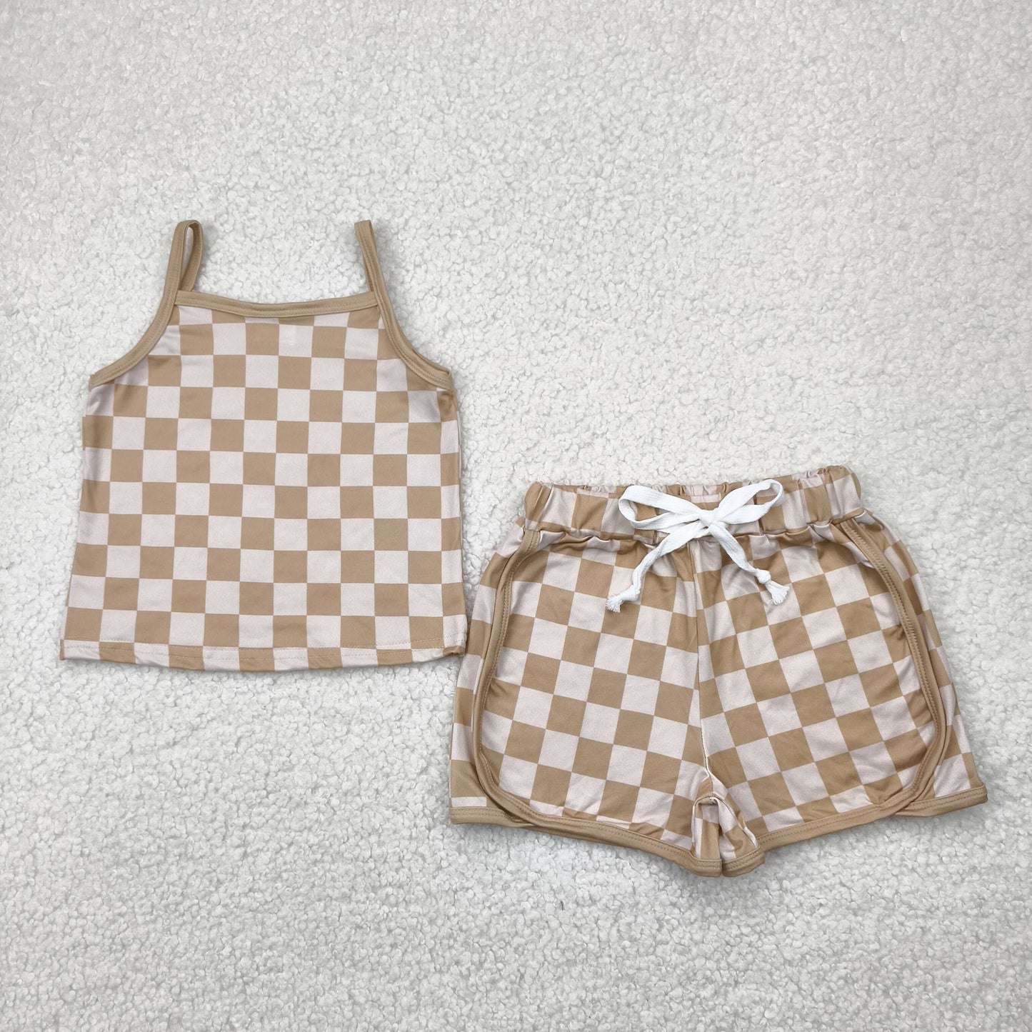 RTS Sibling baby girl clothes plaid Short Sleeve Shorts sets