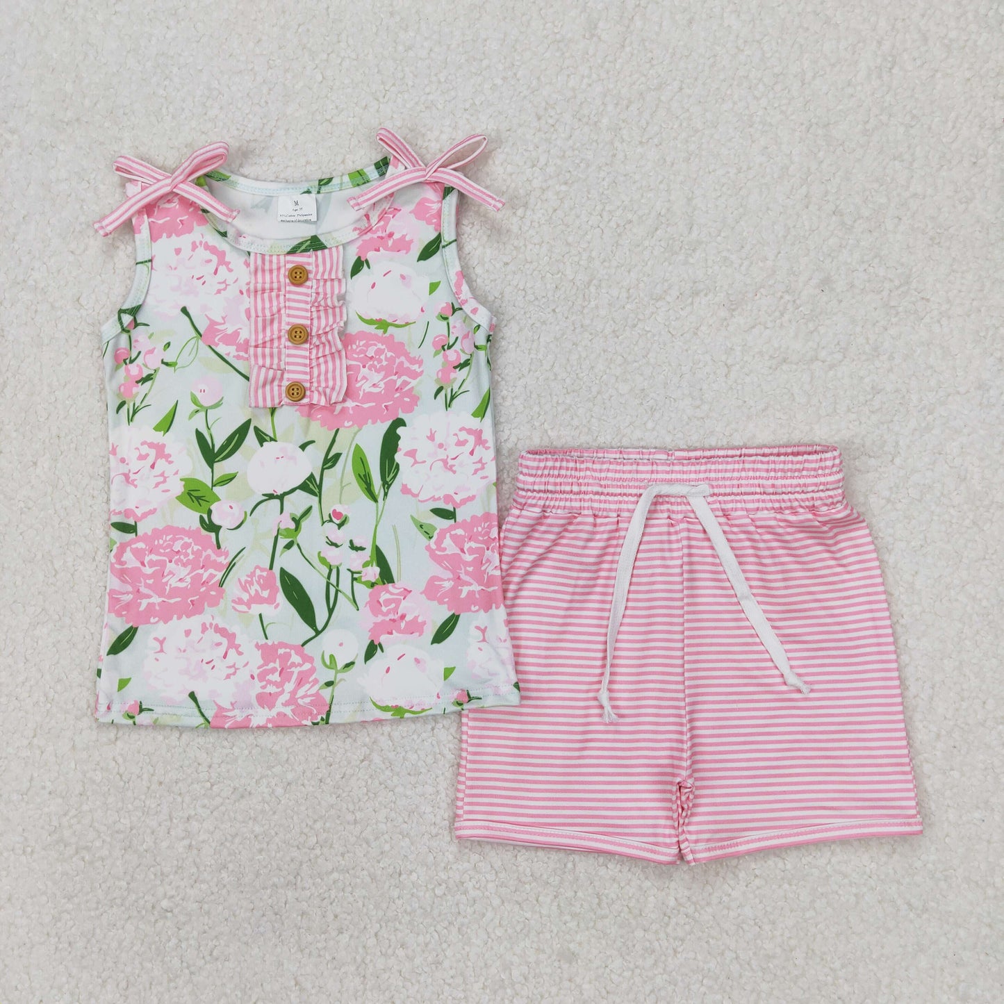 RTS NO MOQ baby girl Clothes floral sleeveless shorts Sets