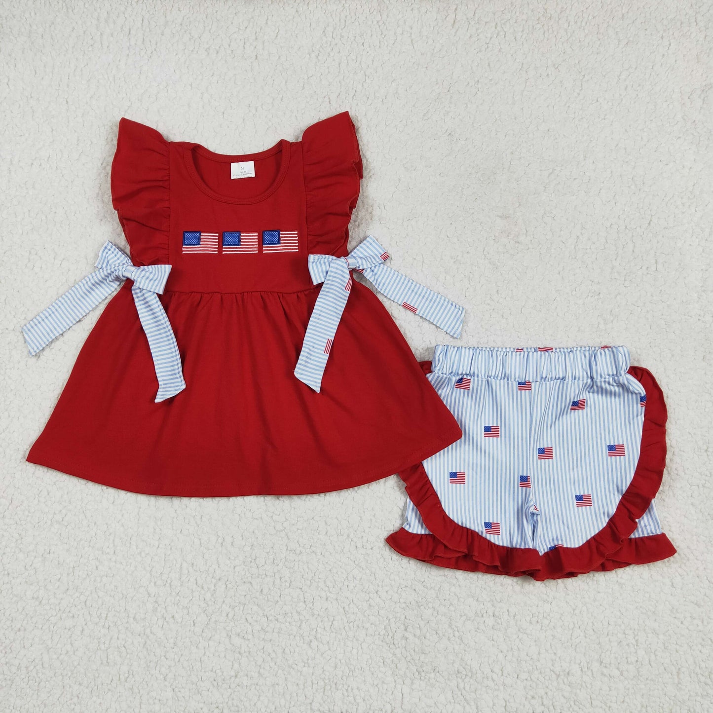 RTS 4th of july embroidery flag Short Sleeve Shorts Set romper