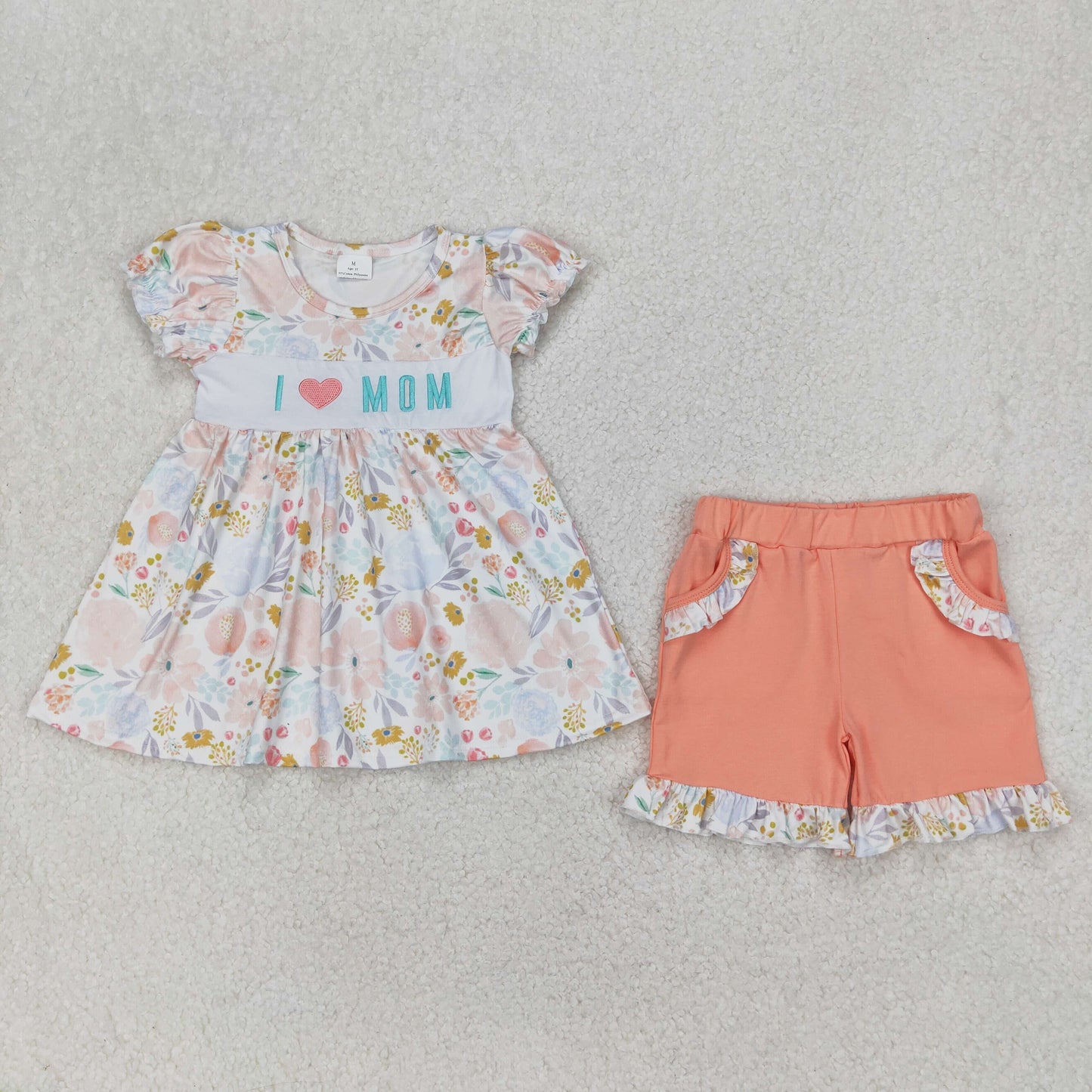 RTS NO MOQ baby girls clothes embroidery i love mom short sleeve Rompers Clothes Sets