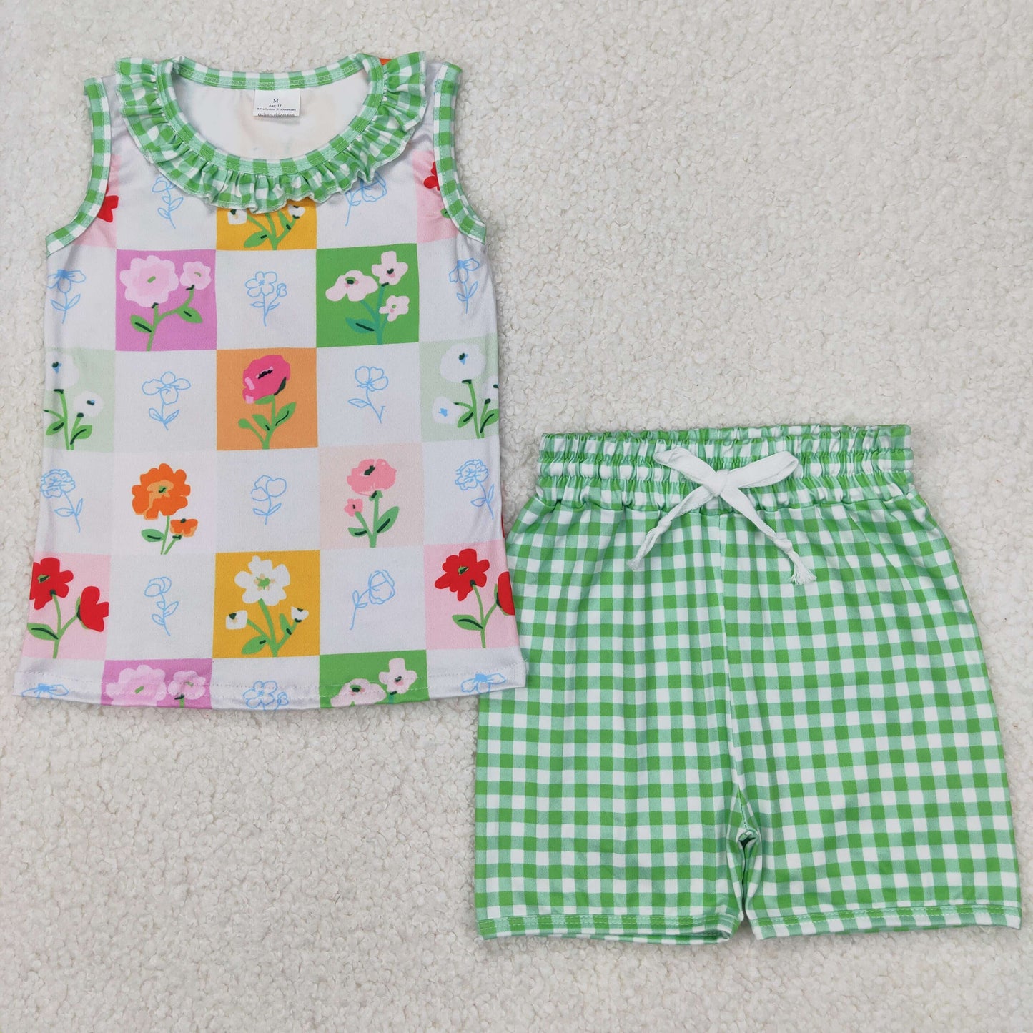 RTS NO MOQ baby girl Clothes floral sleeveless shorts Sets