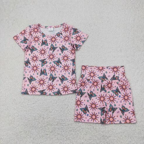 RTS NO MOQ Sibling Baby Girls Summer Clothes Set Short Sleeve Colorful Flowers Top with Shorts Cute Infant Outfit