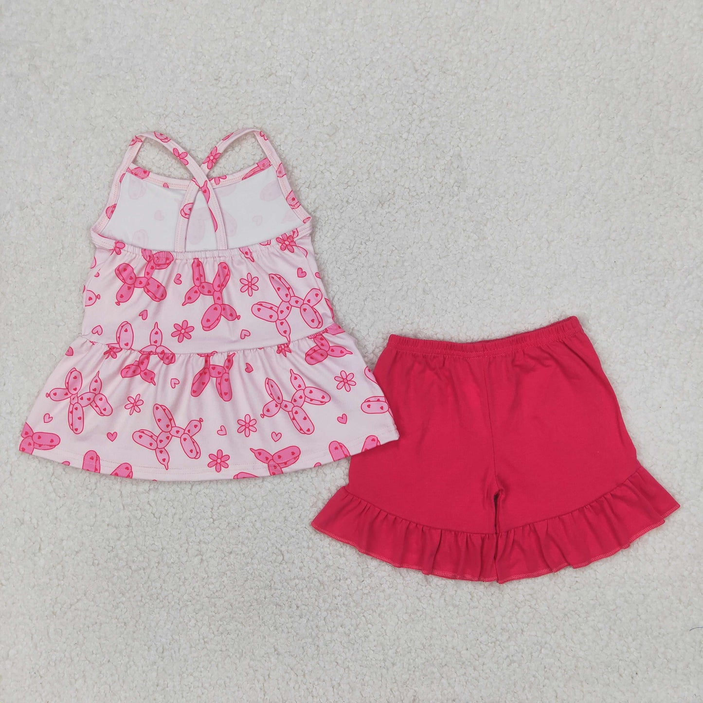RTS NO MOQ GSSO2439 Balloon puppy heart sleeveless rose red shorts set
