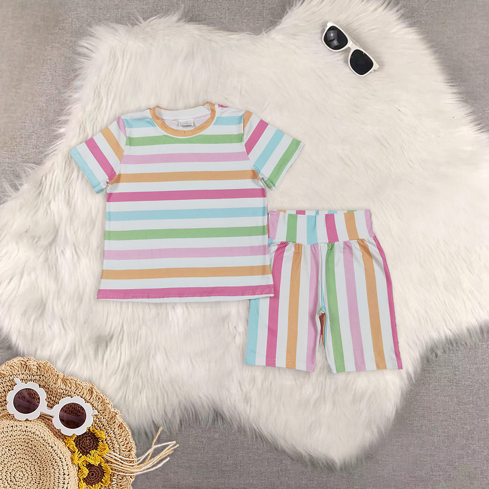 RTS NO MOQ Sibling baby girl clothes striped sleeveless skirt yoga set and sets