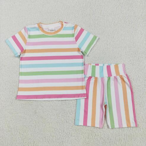 RTS NO MOQ Sibling Baby Girls Summer Outfit Set Short Sleeve Top And Shorts Clothing for Little Girls