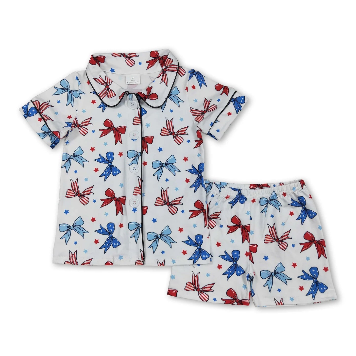 RTS NO MOQ Sibling milk silk Baby Girls 4th Of July Bows Tunic And Shorts Clothes Set Rompers Dress