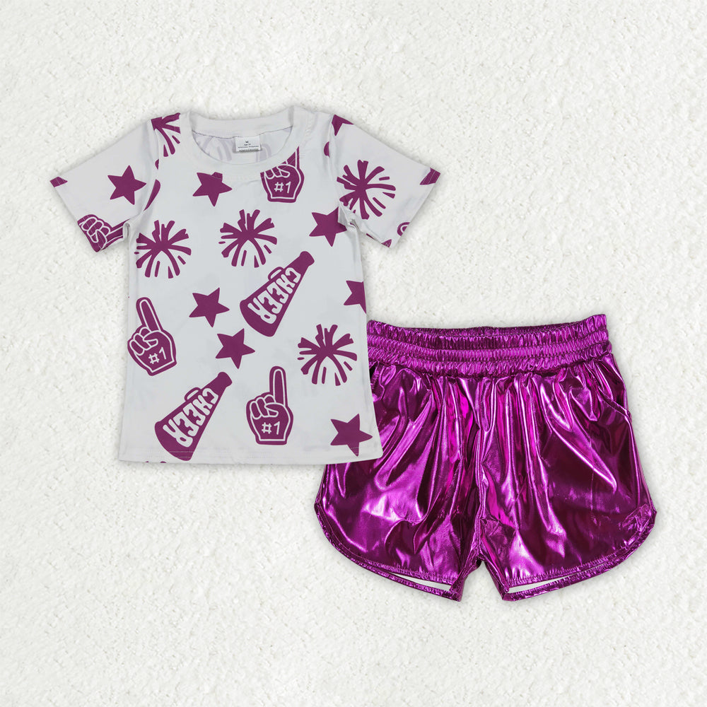 RTS NO MOQ Sibling baby girls clothes cheer short sleeve shorts sets and Top and shorts