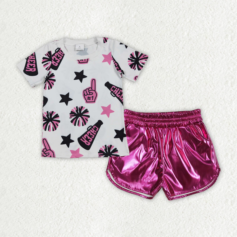 RTS NO MOQ Sibling baby girls clothes cheer short sleeve shorts sets