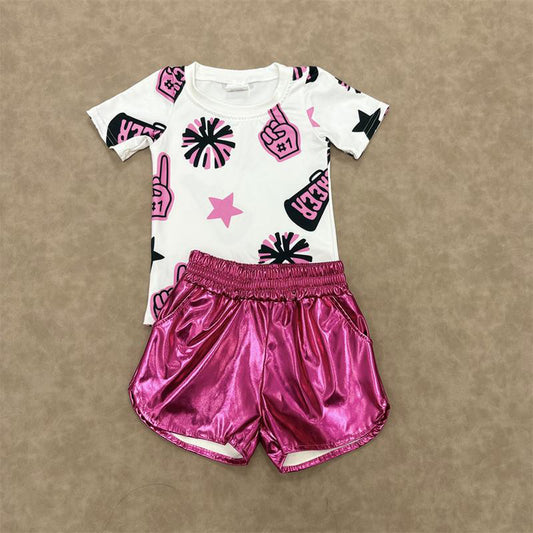 RTS NO MOQ Sibling baby girls clothes cheer short sleeve shorts sets