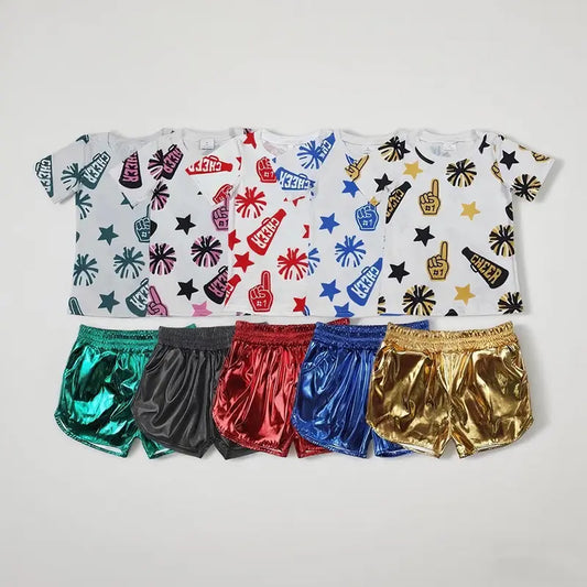 RTS NO MOQ Sibling Baby Girls Boys cheers short sleeve Clothes Sets
