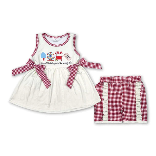 RTS NO MOQ Sibling milk silk Baby Girls Boys Summer Tops Red Plaid Short Clothes Set Rompers