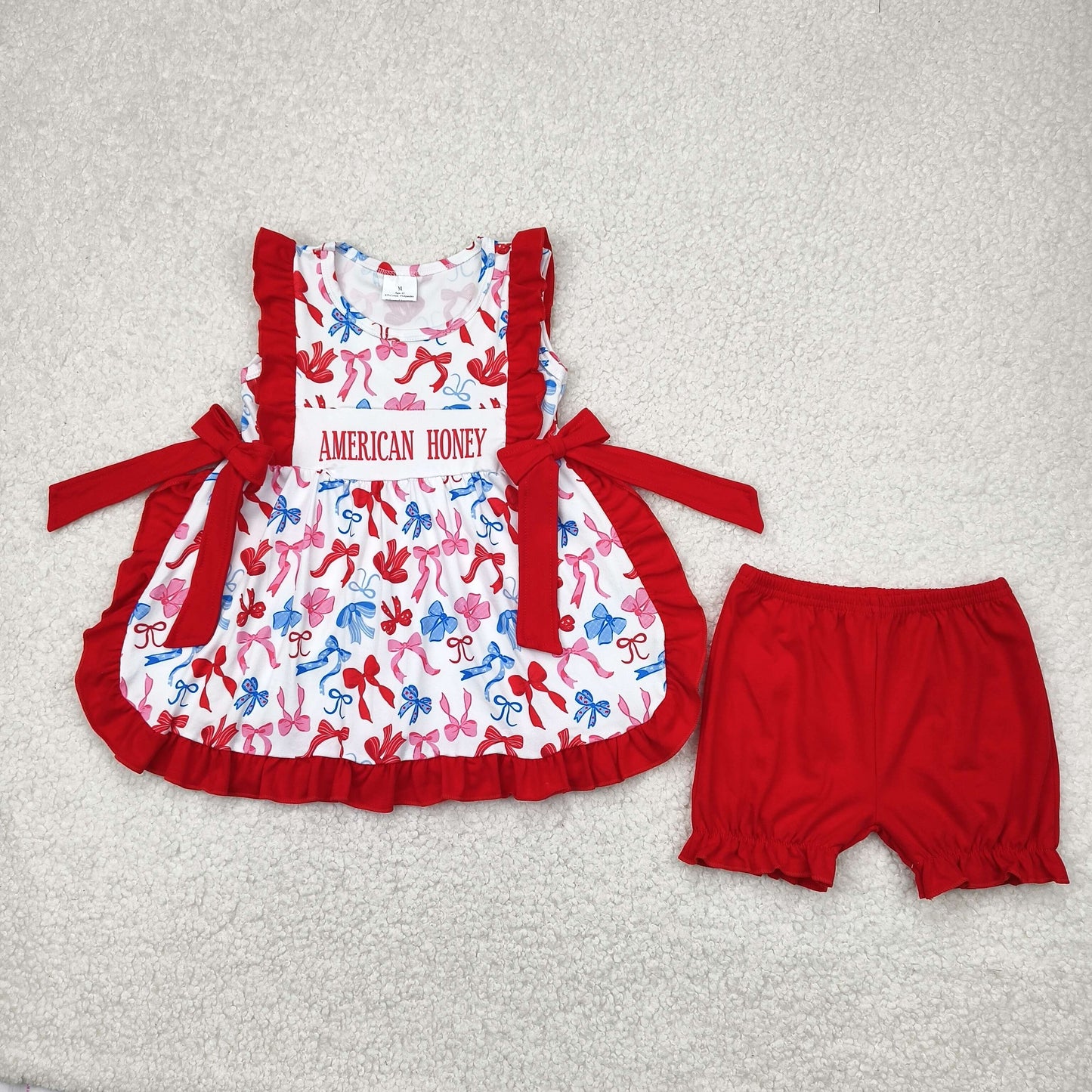 RTS NO MOQ baby girls clothes 4th of july short-sleeved shorts suit & and romper