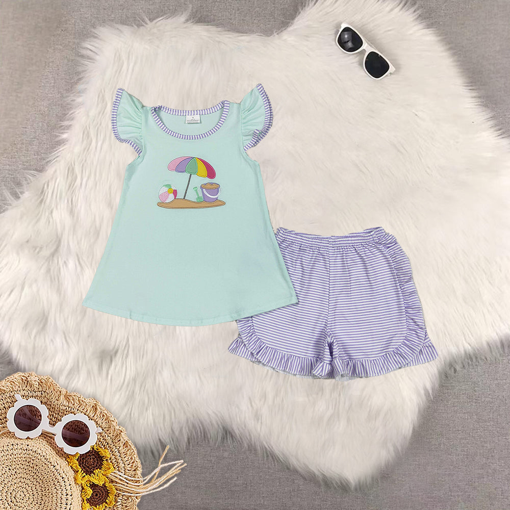 RTS NO MOQ baby girl clothes embroidery short-sleeved shorts suit & short-sleeved sets