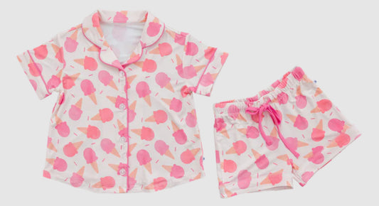 no moq GSSO2602 PRE-ORDER baby girl clothes ice cream pink short sleeve shorts set-2025.4.19