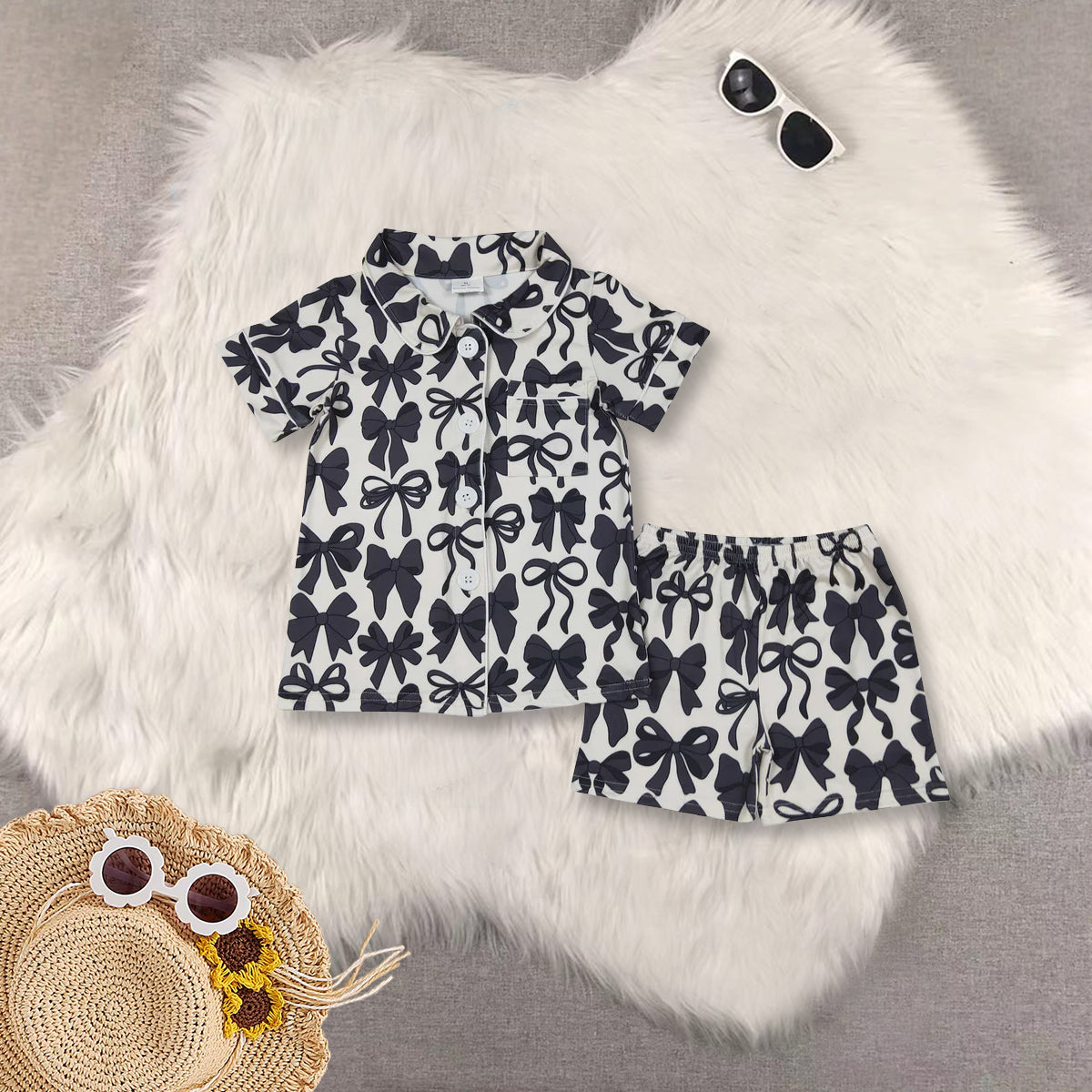 RTS NO MOQ Sibling baby Girls Boys bow short sleeve shorts sets 2 and pants sets and jumpsuit rompers and yoga top and adult sets Clothes