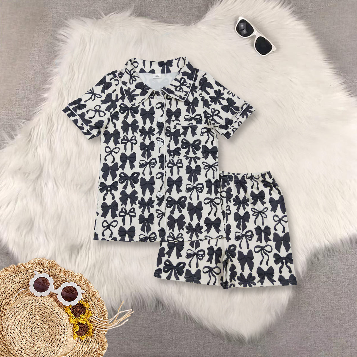 RTS NO MOQ Sibling baby Girls Boys bow short sleeve shorts sets 2 and pants sets and jumpsuit rompers and yoga top and adult sets Clothes
