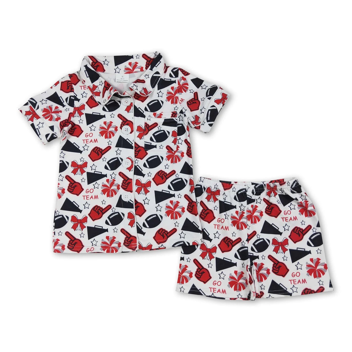 RTS NO MOQ Sibling milk silk Baby Girls Short Sleeve Cheer Button Pajama Set