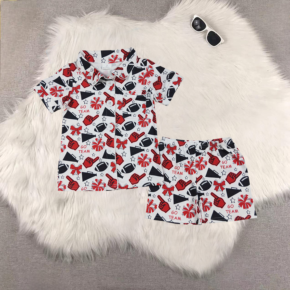 RTS NO MOQ Sibling baby girl clothes team cheer short sleeve shorts sets