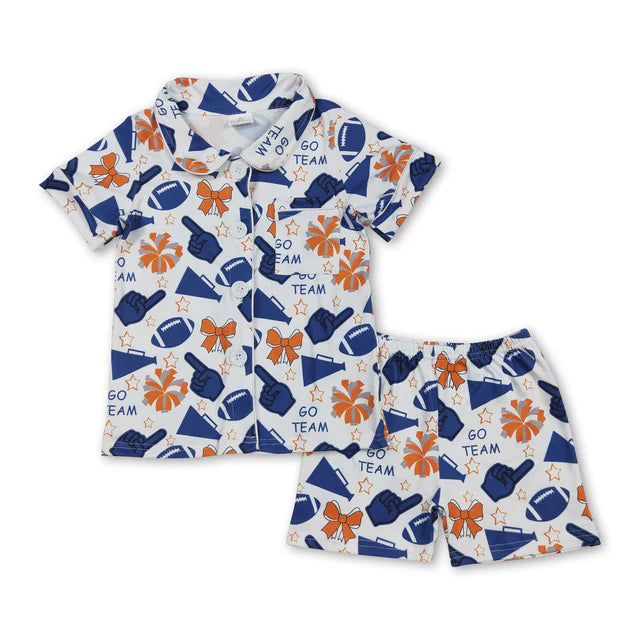 RTS NO MOQ Sibling yoga fabric Team Football Cheer Bows Vest Top Short Skirts Yoga Sets Button Top Set