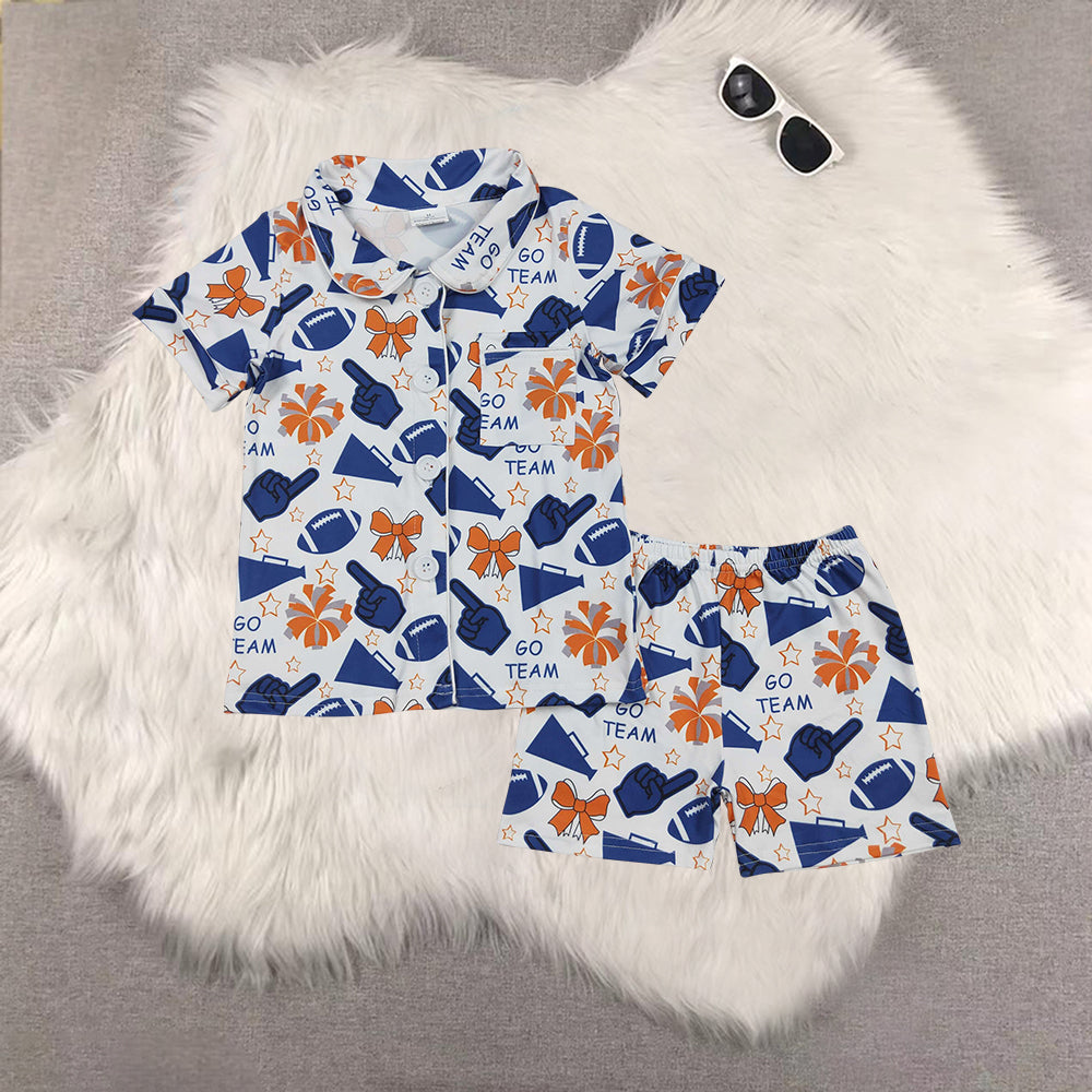 RTS NO MOQ Sibling baby girl clothes team cheer short sleeve shorts sets