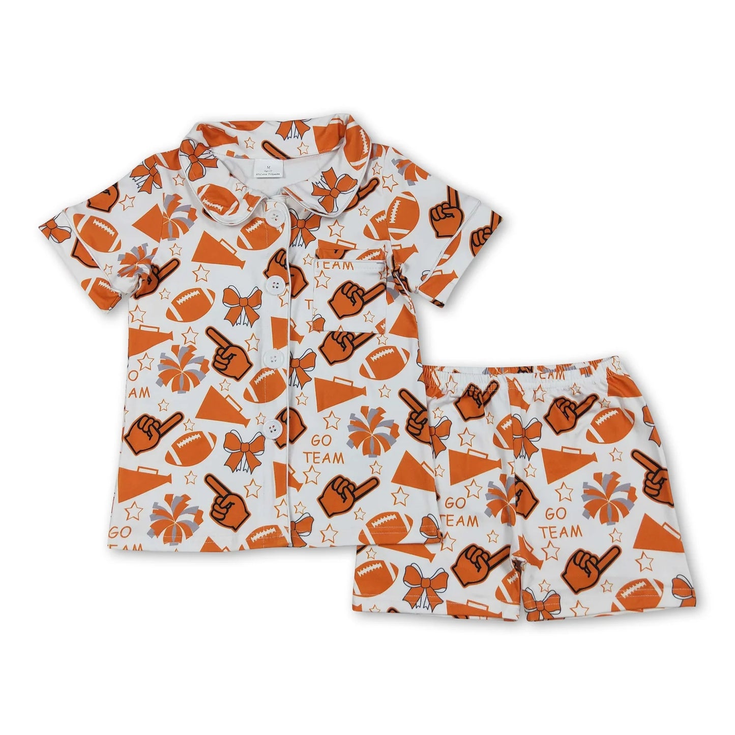 RTS NO MOQ Sibling milk silk Baby Girls Short Sleeve Cheer Button Pajama Set