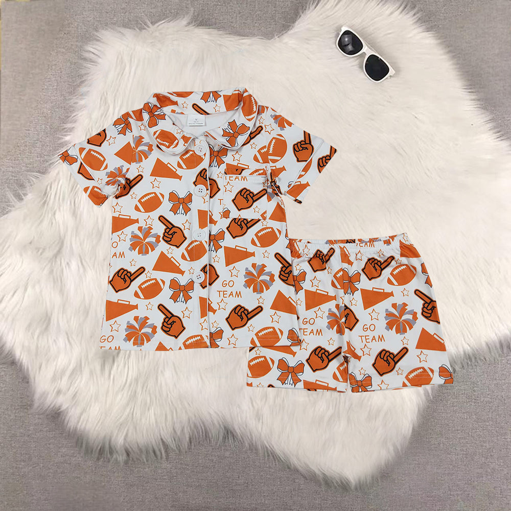 RTS NO MOQ Sibling baby girl clothes team cheer short sleeve shorts sets