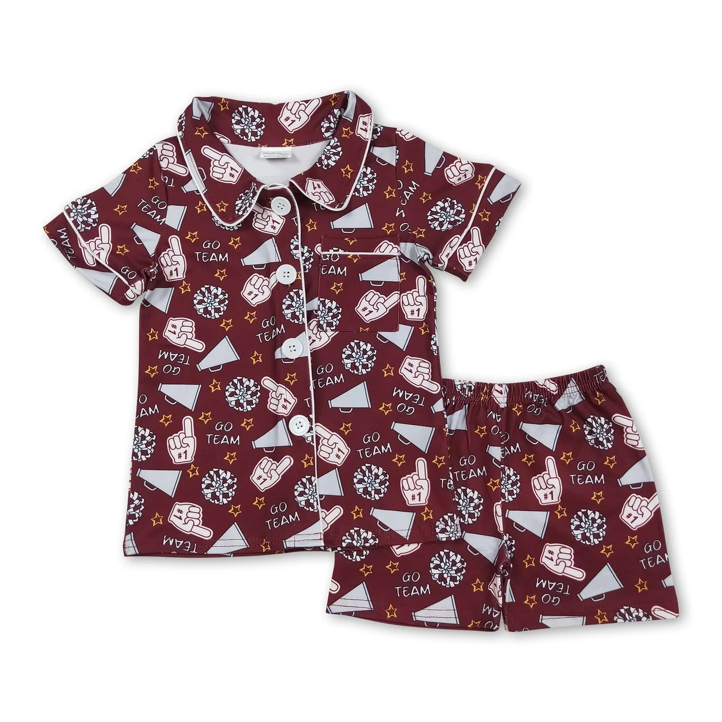 RTS NO MOQ Sibling milk silk Baby Girls Short Sleeve Cheer Button Pajama Set