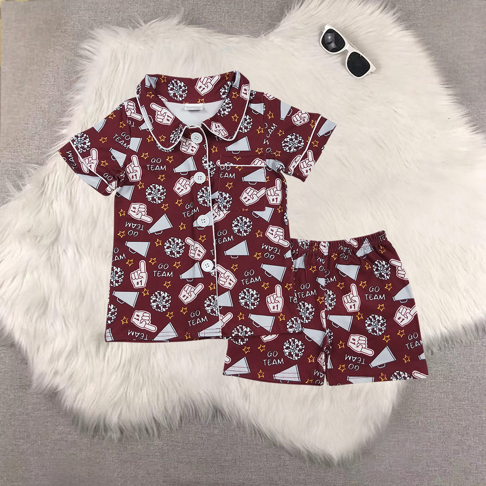 RTS NO MOQ Sibling baby girl clothes team cheer short sleeve shorts sets