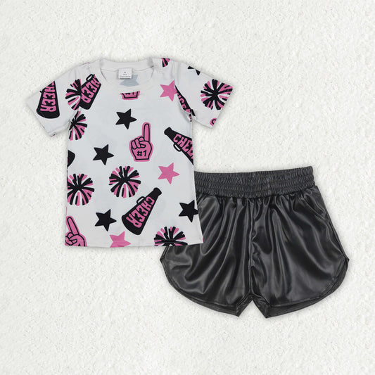 RTS NO MOQ Sibling baby girls clothes cheer short sleeve shorts sets and Top and shorts
