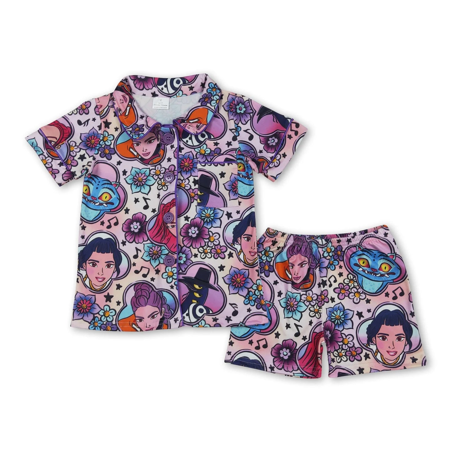 RTS NO MOQ Sibling milk silk Cute Clothes Baby Girls Purple Flower Print Pocket Casual Sleepwear Suit