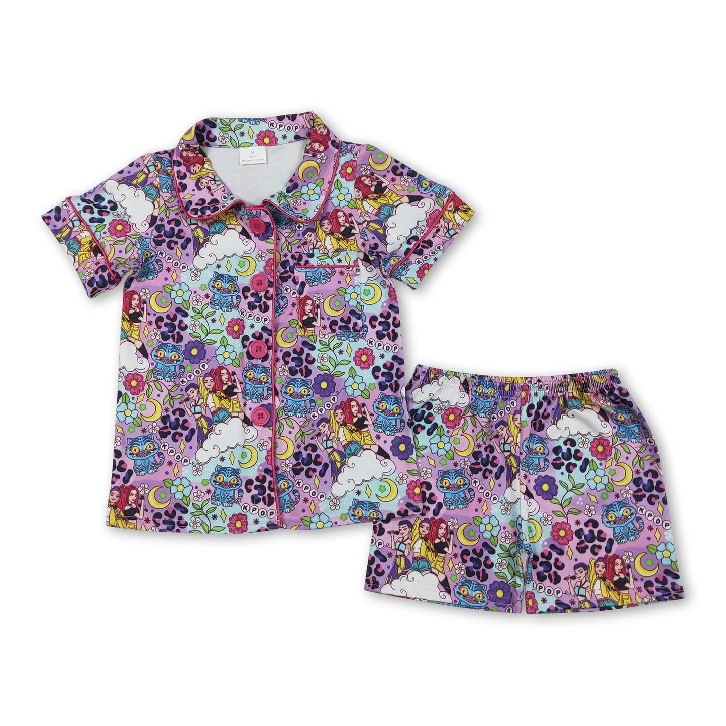 RTS NO MOQ Sibling milk silk Cute Clothes Baby Girls Purple Flower Print Pocket Casual Sleepwear Suit