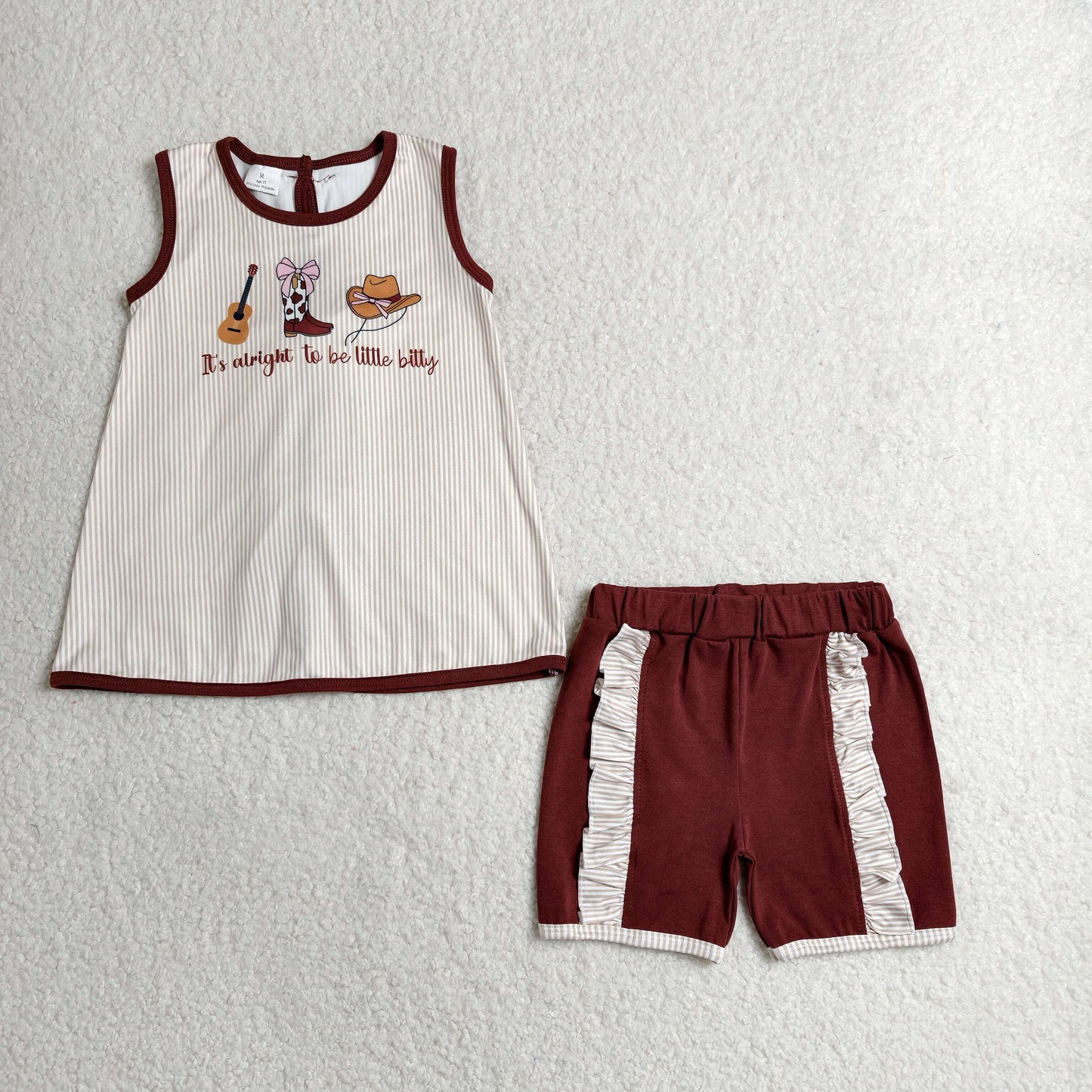 RTS NO MOQ milk silk GSSO2763 Baby Girls Western Guitar Print Tunic Back Bows Shorts Set