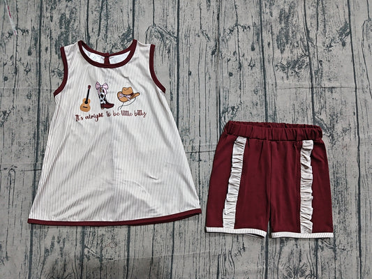 (Sample) No moq GSSO2763 Baby Girls Fashion Western Guitar Print Tunic Back Bows Shorts Set