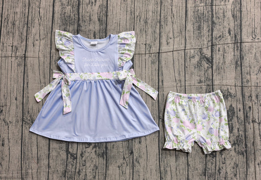 (Sample) No moq GSSO2846 Baby Girls Thank Heaven Little Girl Bows Tunic Ruffle Shorts Outfit Set