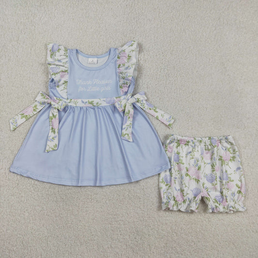 RTS NO MOQ GSSO2846 Baby Girl's Floral Tunic And Ruffle Shorts Outfit