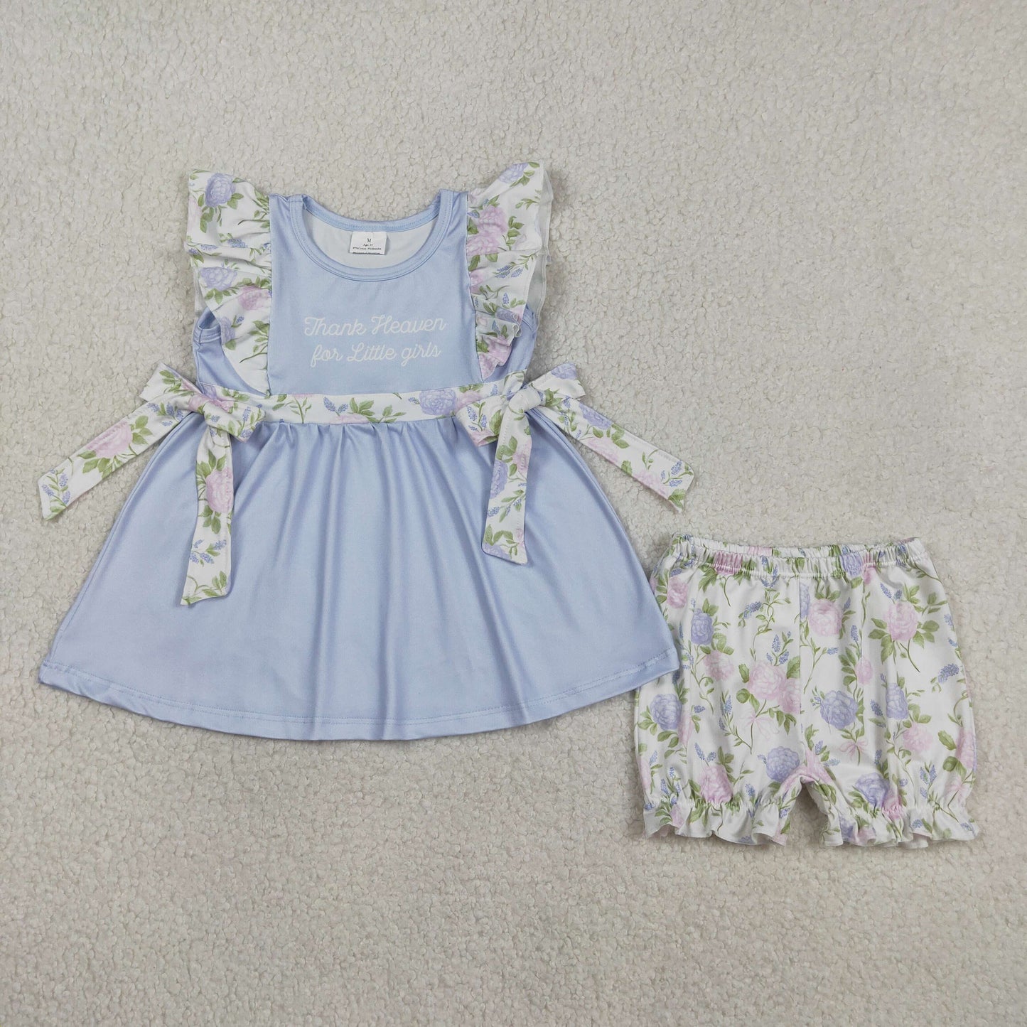 RTS NO MOQ Sibling Baby 'Thank Heaven for Little Girls' Tunic Ruffle Shorts Set Girls' Clothing Rompers Outfit