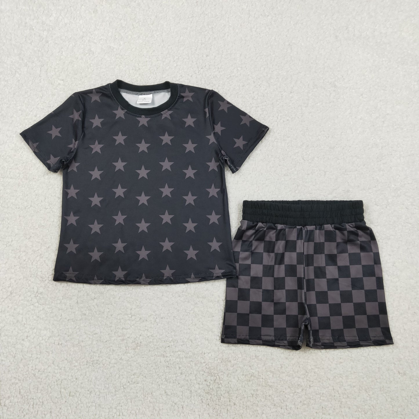 RTS NO MOQ GSSO2913 Baby Girls Stars Top And Checked Shorts Outfit Set Short Sleeve 4th of July Clothing for Little Ones