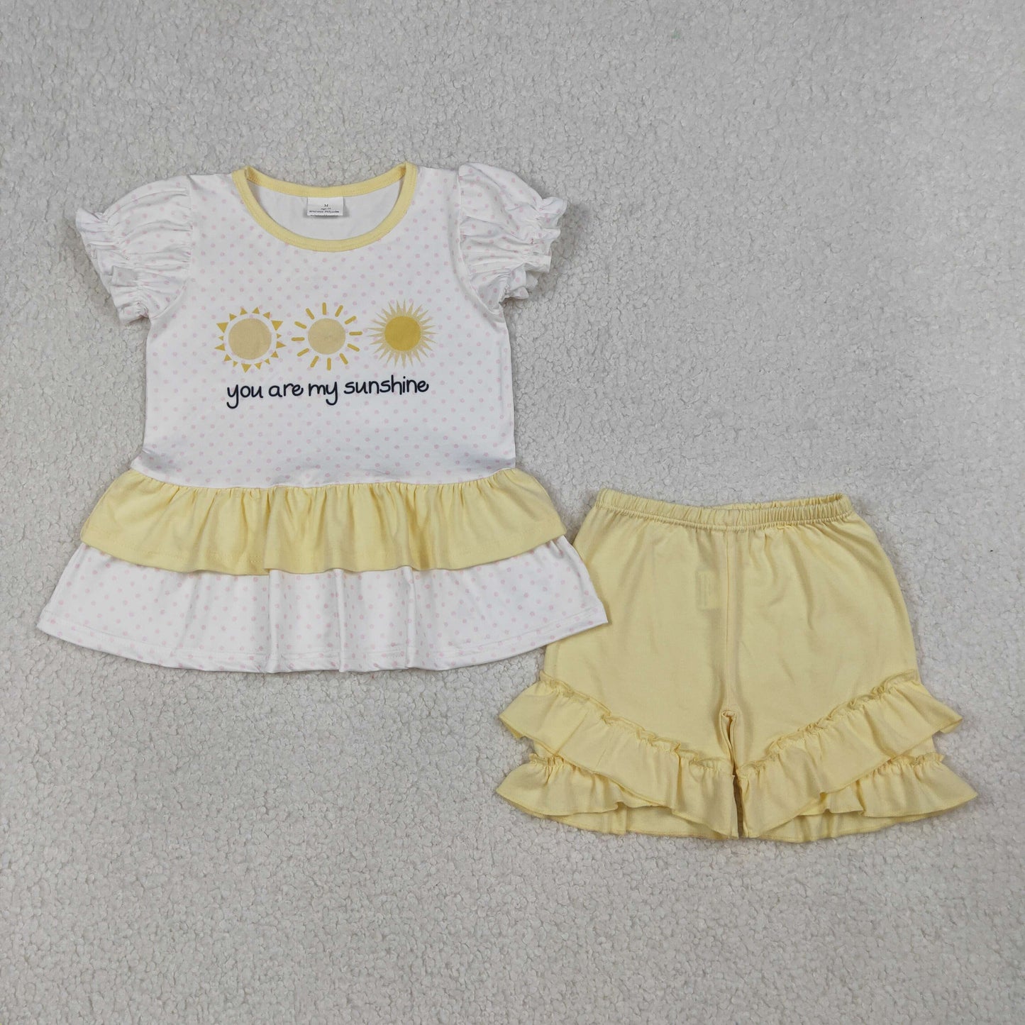 RTS NO MOQ Sibling Baby Boys Girls 'You Are My Sunshine' Striped Top with Pockets And Shorts Clothing Set